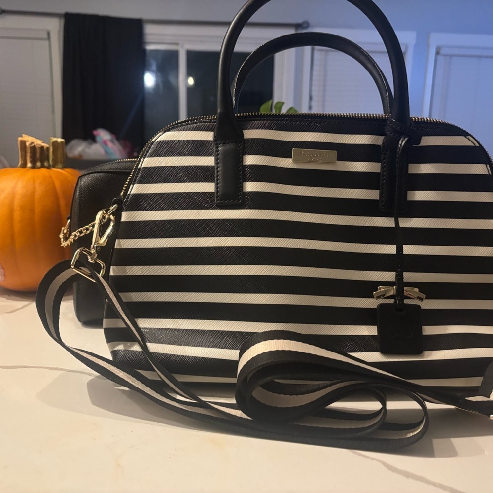 Kate Spade black and White Striped Handbag - Picture 6 of 7